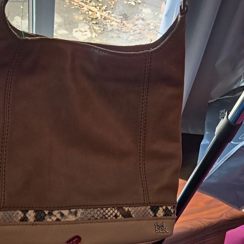 The Sack Shoulder Bag with snake skin print, EUC